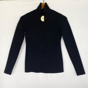 STELLA MCCARTNEY Black Ribbed Jersey Turtleneck Gold‎ Emblem